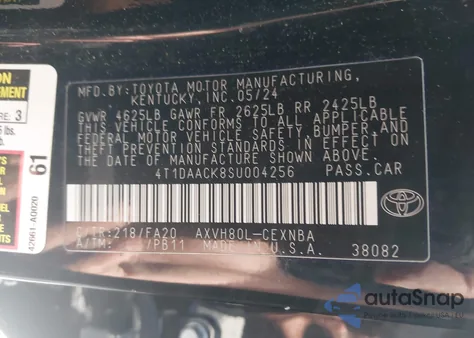 2025 Toyota Camry Le z USA, uszkodzony, nr VIN 4T1DAACK8SU004256